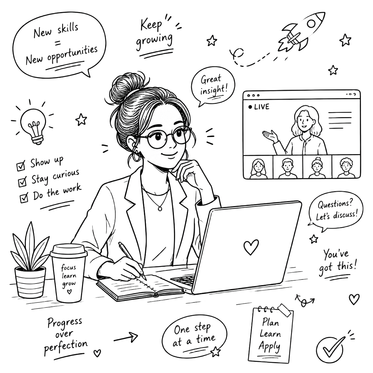 Learner working with a mentor during a live online tech class